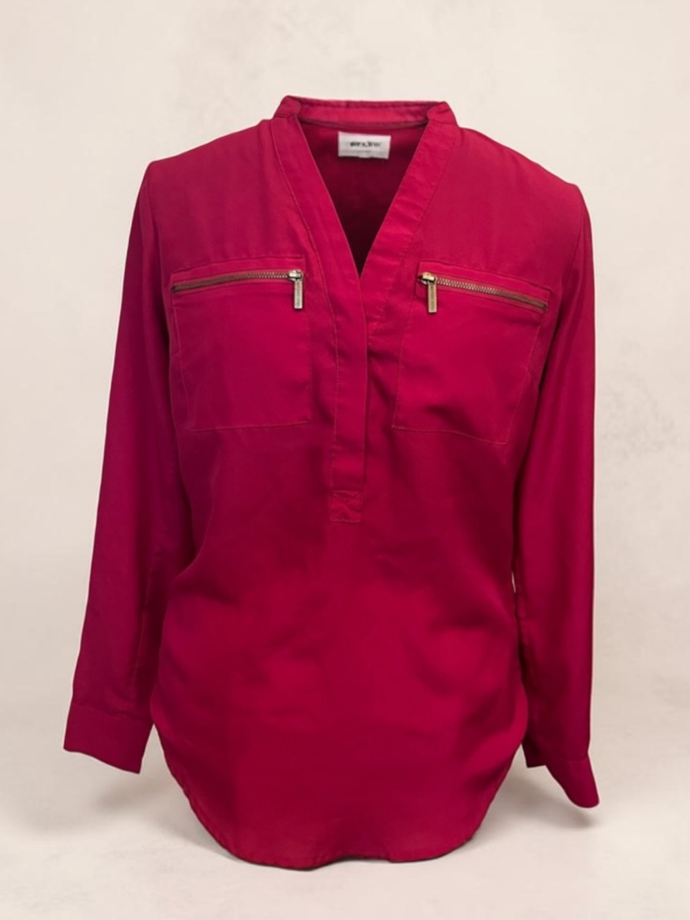 Michael Kors Magenta V-Neck Dual Zip-Pocket Blouse